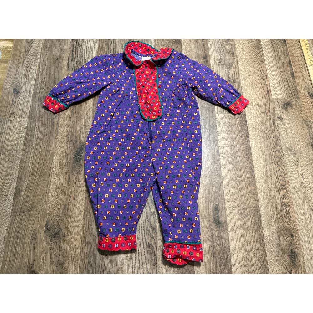 Hanna Andersson Jumpsuit Unisex Size 90 Purple Floral One Piece Danish vintage
